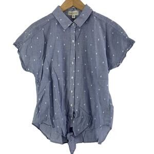 Cloth & Stone 100% Cotton Shirt Blue White Short Sleeve Button Up Womens Small